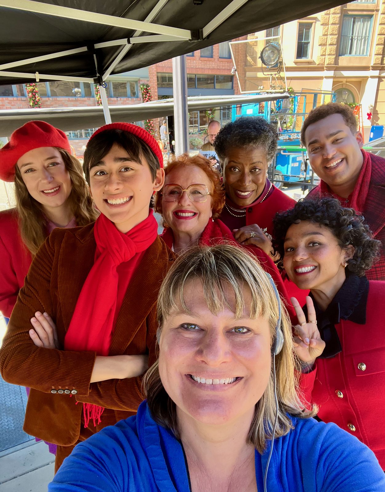 Charissa with the Verizon campaign cast between takes